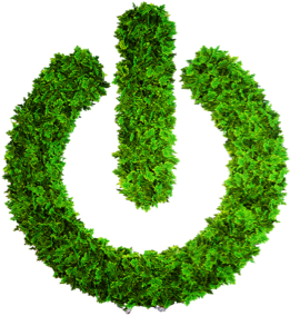Green power symbol made of green leaves