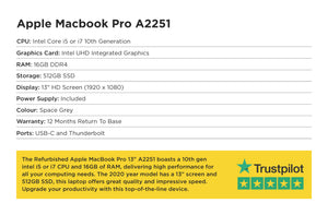 Specification card for Apple MacBook Pro 13" A2251 2020