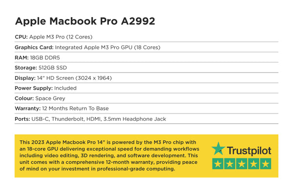 Specification card for Apple Macbook Pro A2992