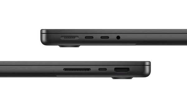 Close-up of the side ports on a black Apple Macbook Pro A2992