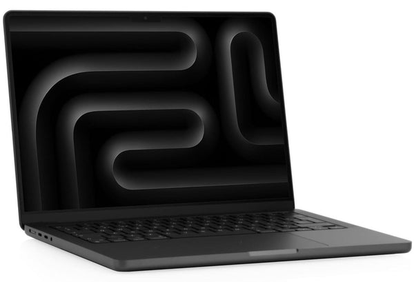 Black Apple Macbook Pro A2992 pen with black wavy screensaver