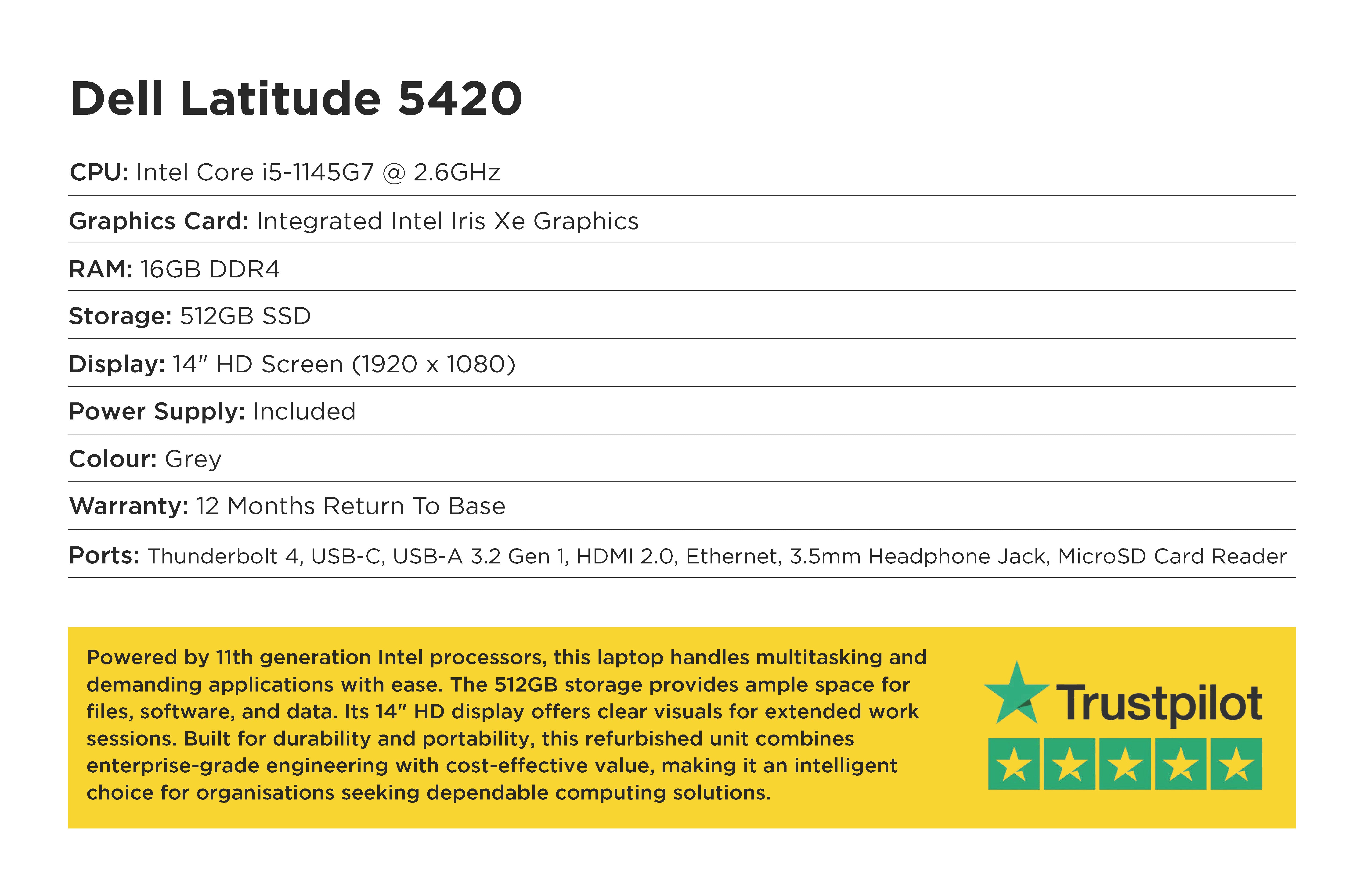 Specification card for Dell Latitude 5420