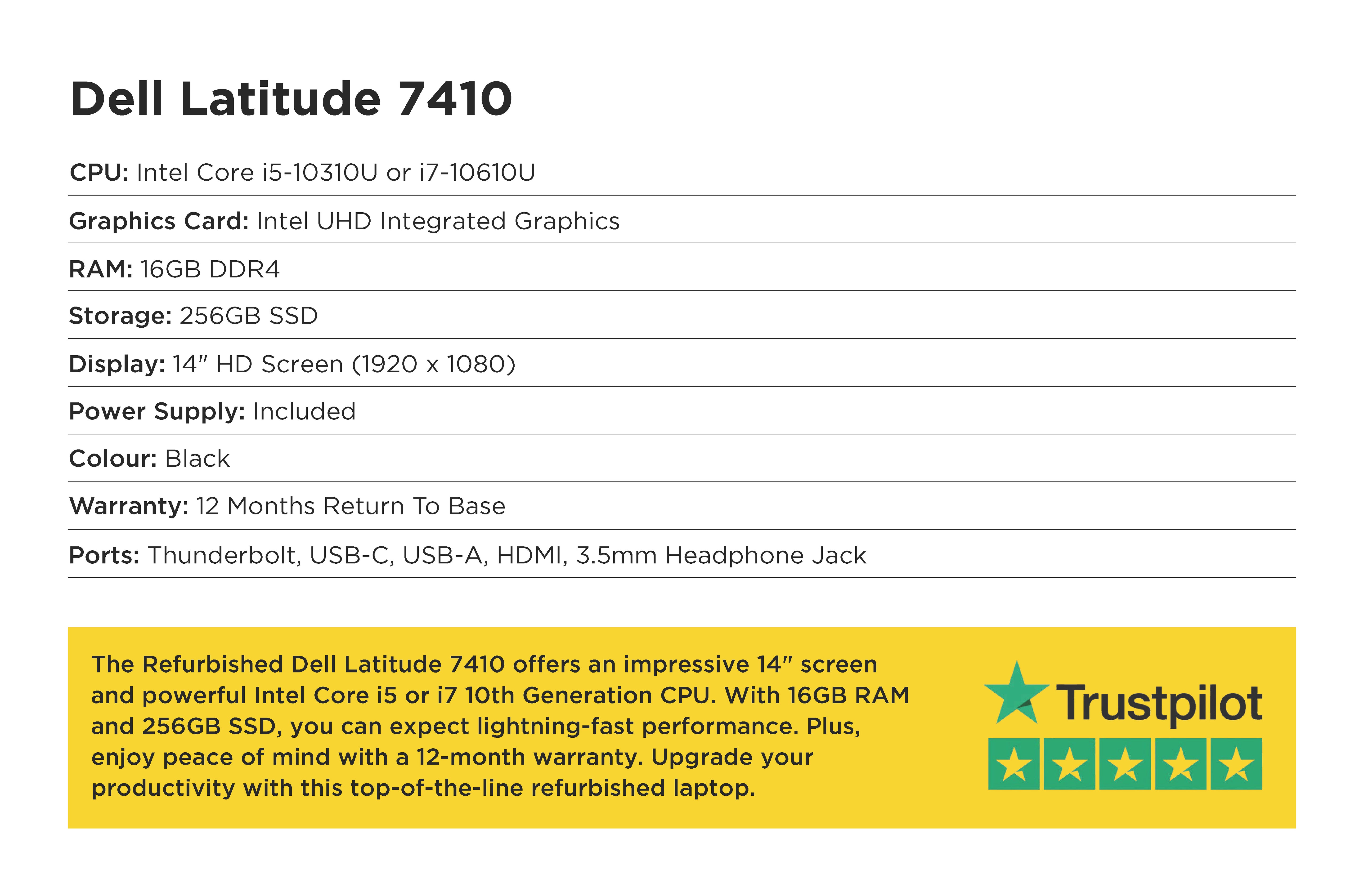 Specification card for Dell Latitude 7410