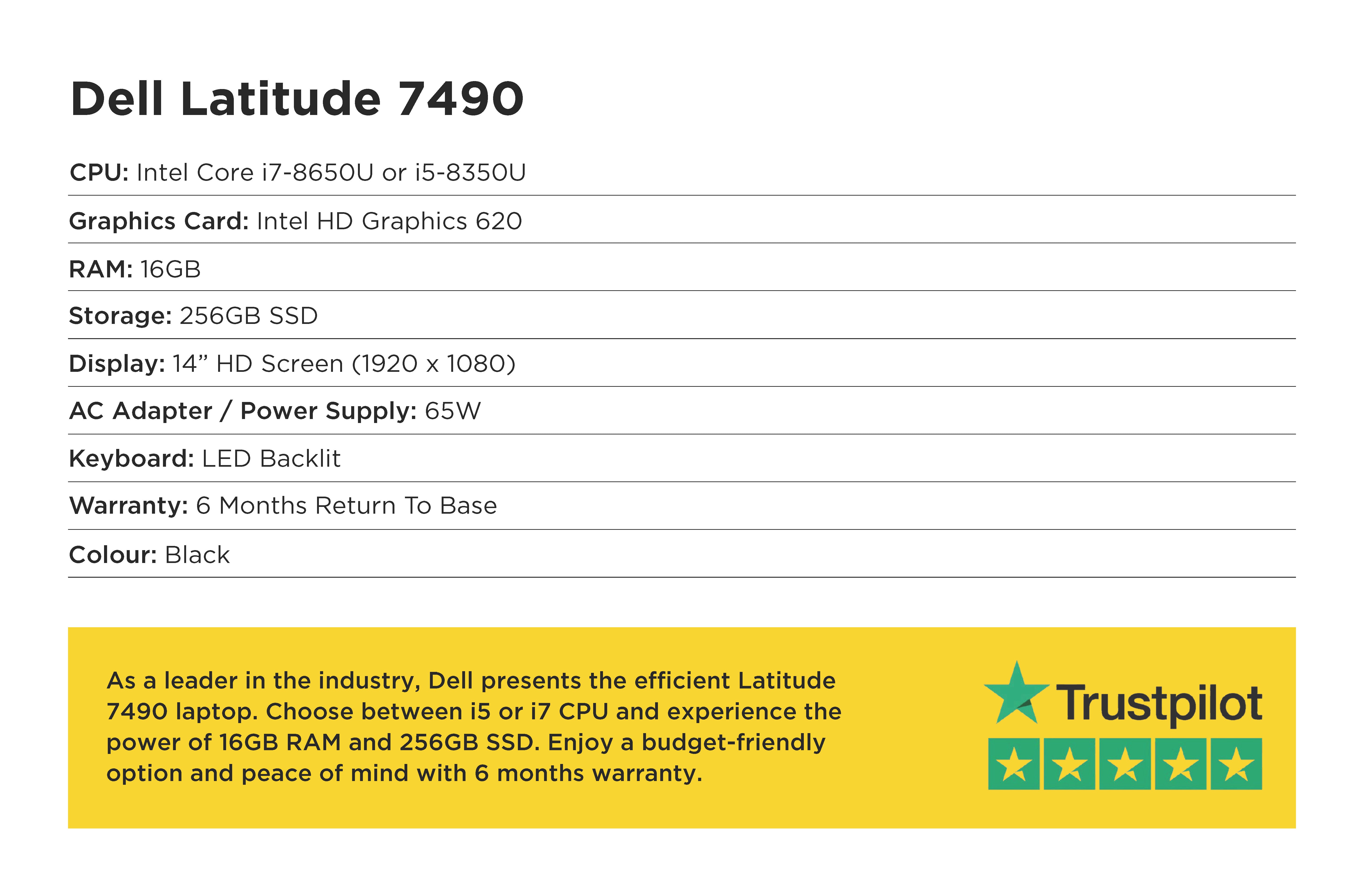 Specification card for Dell Latitude 7490