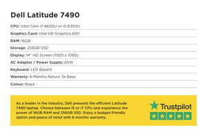 Specification card for Dell Latitude 7490