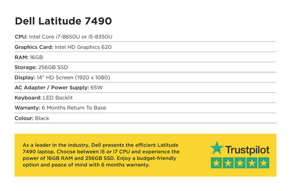 Specification card for Dell Latitude 7490