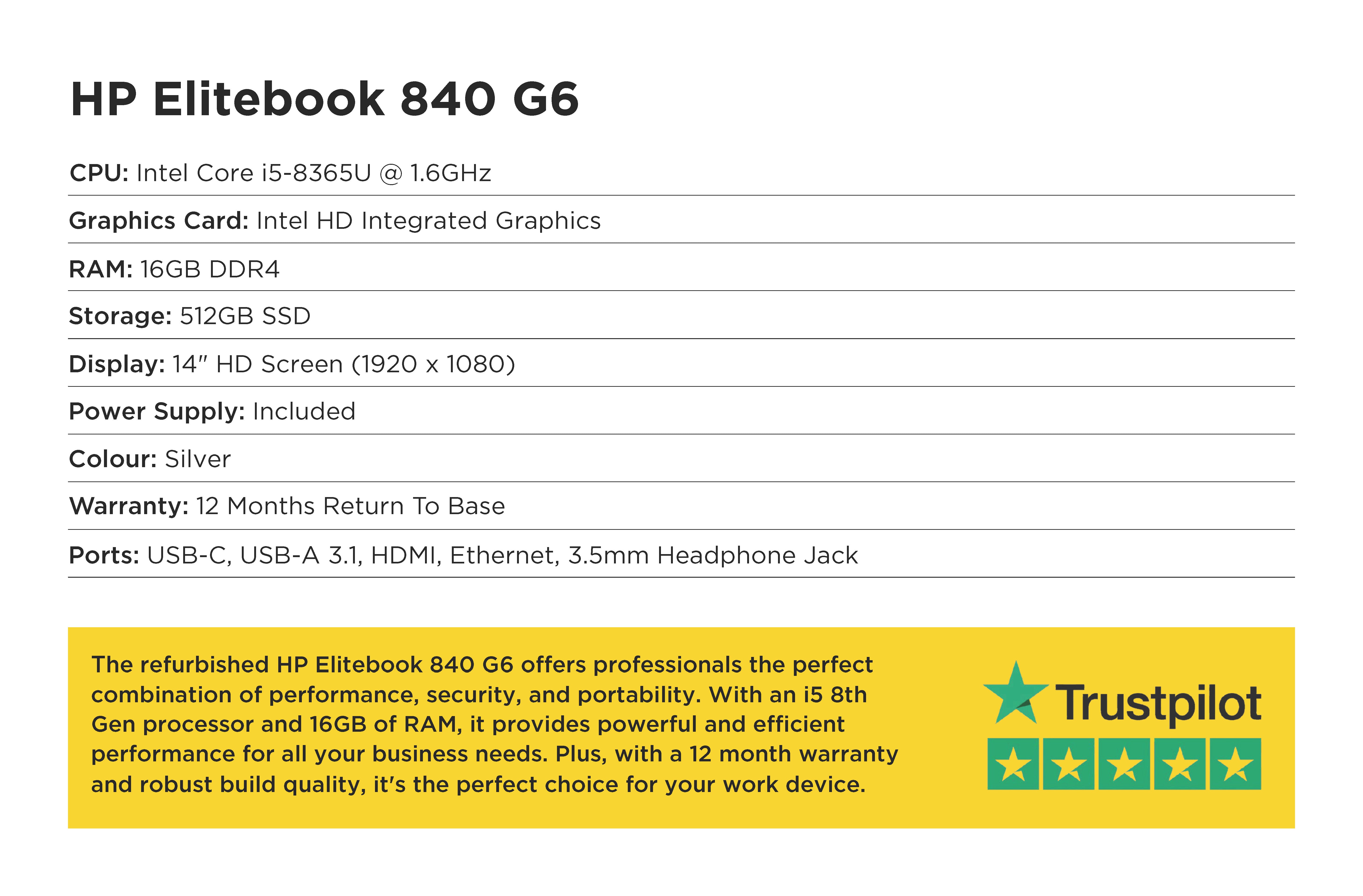 Specification card for HP EliteBook 840 G6