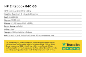 Specification card for HP EliteBook 840 G6