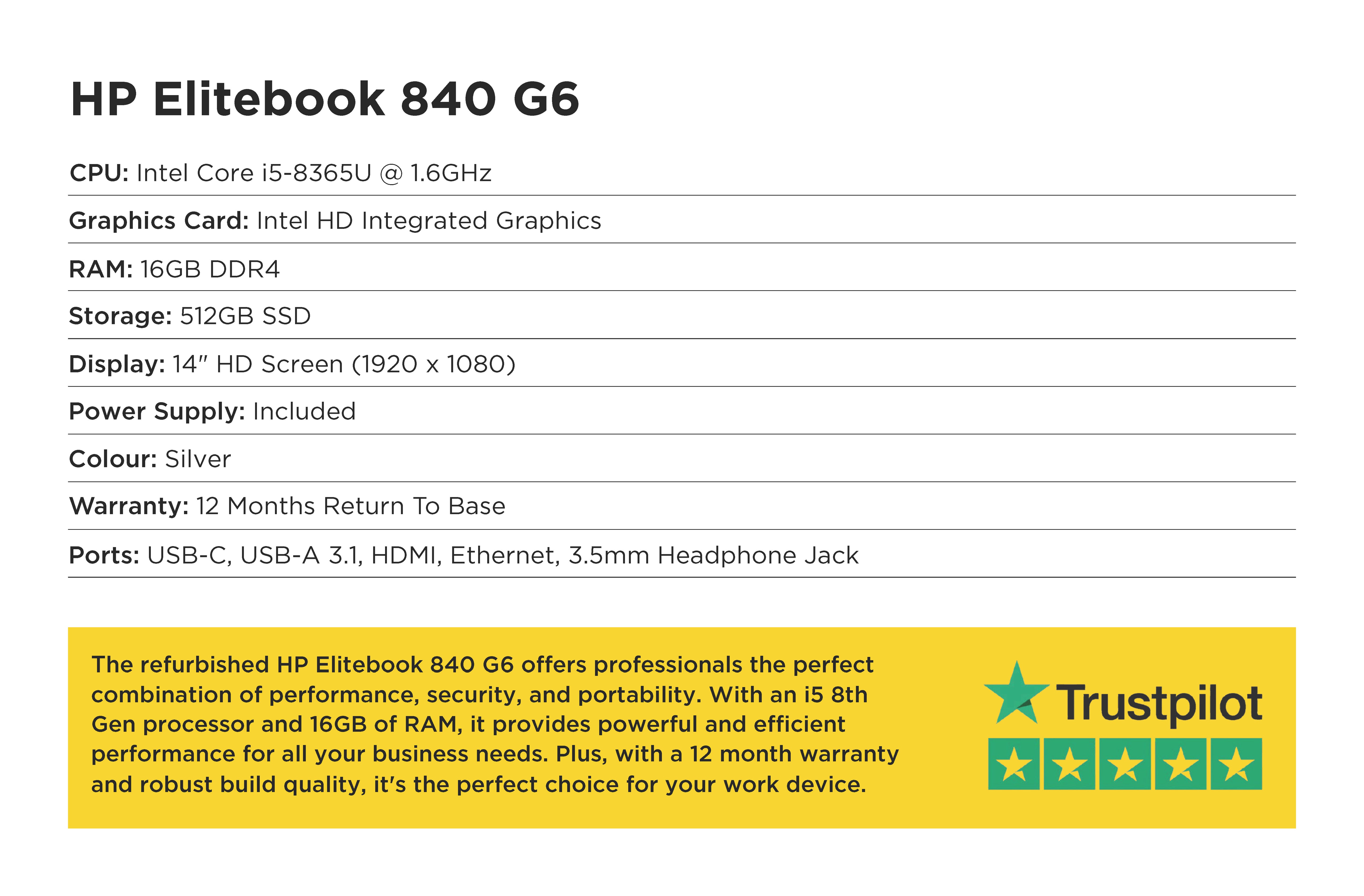 Specification card for HP EliteBook 840 G6