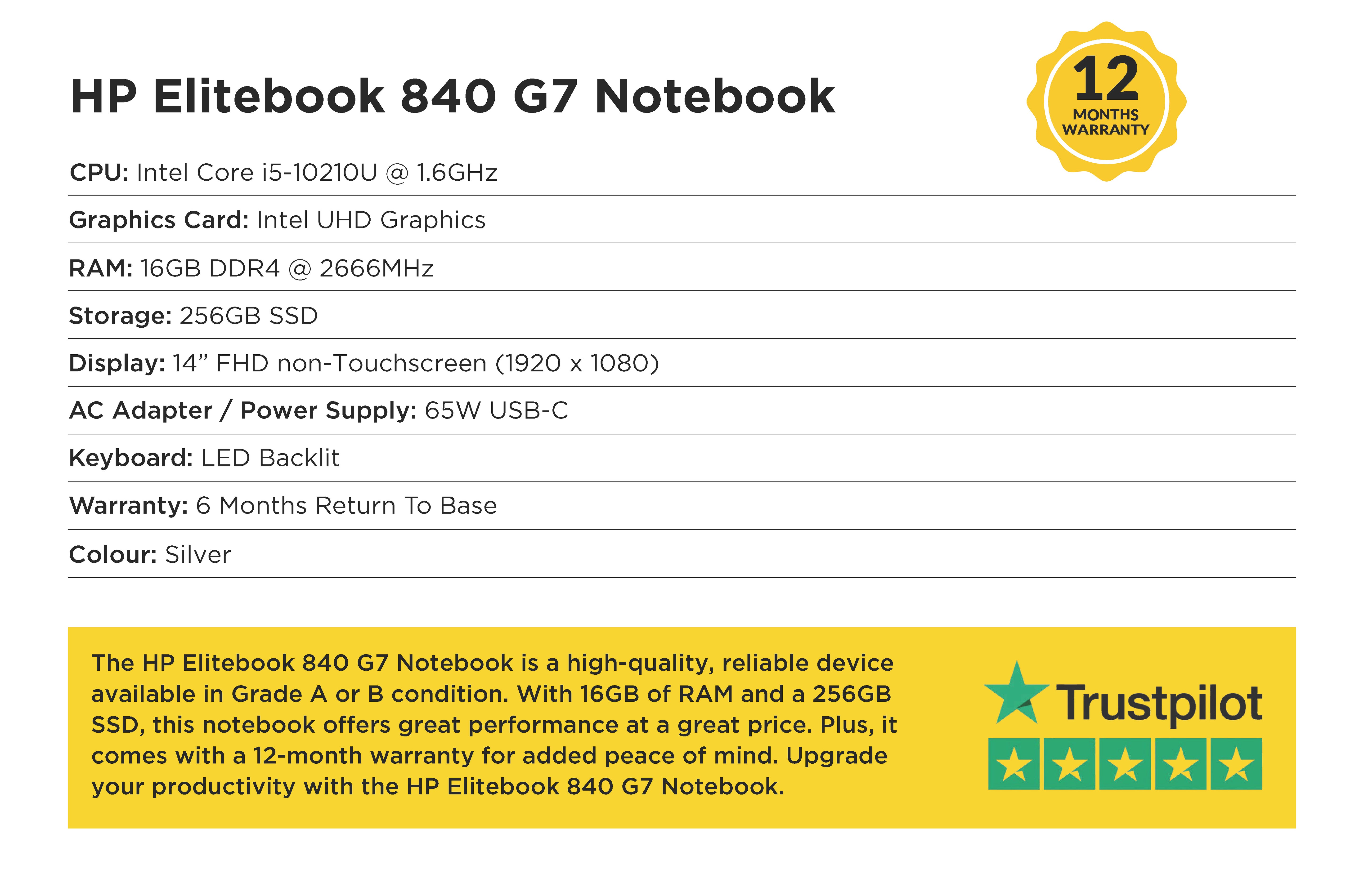 Specification card for HP Elitebook 840 G7