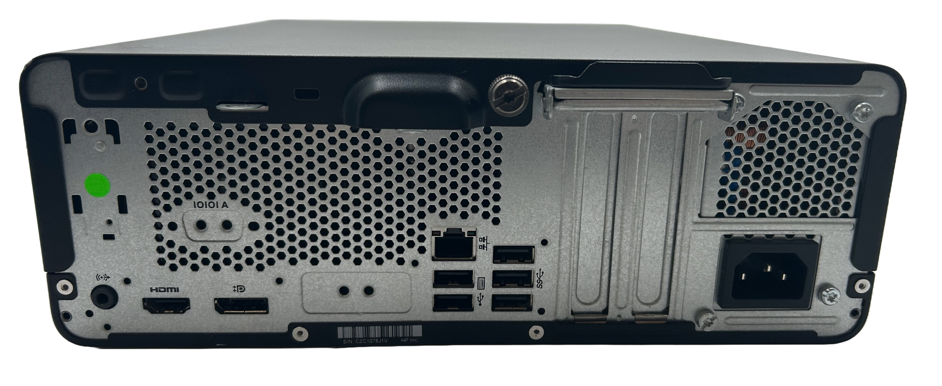 Back of HP ProDesk 400 G7 SFF Tower showing all ports