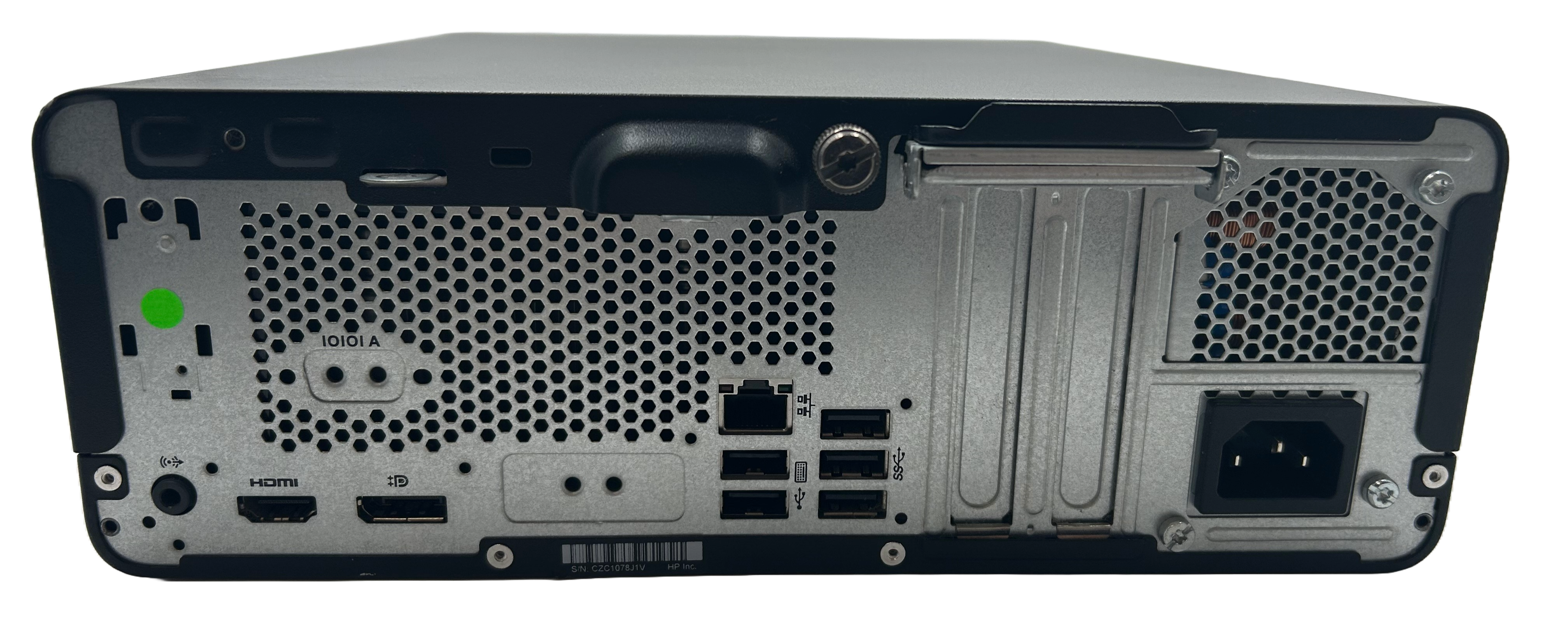 Back of HP ProDesk 400 G7 SFF Tower showing all ports