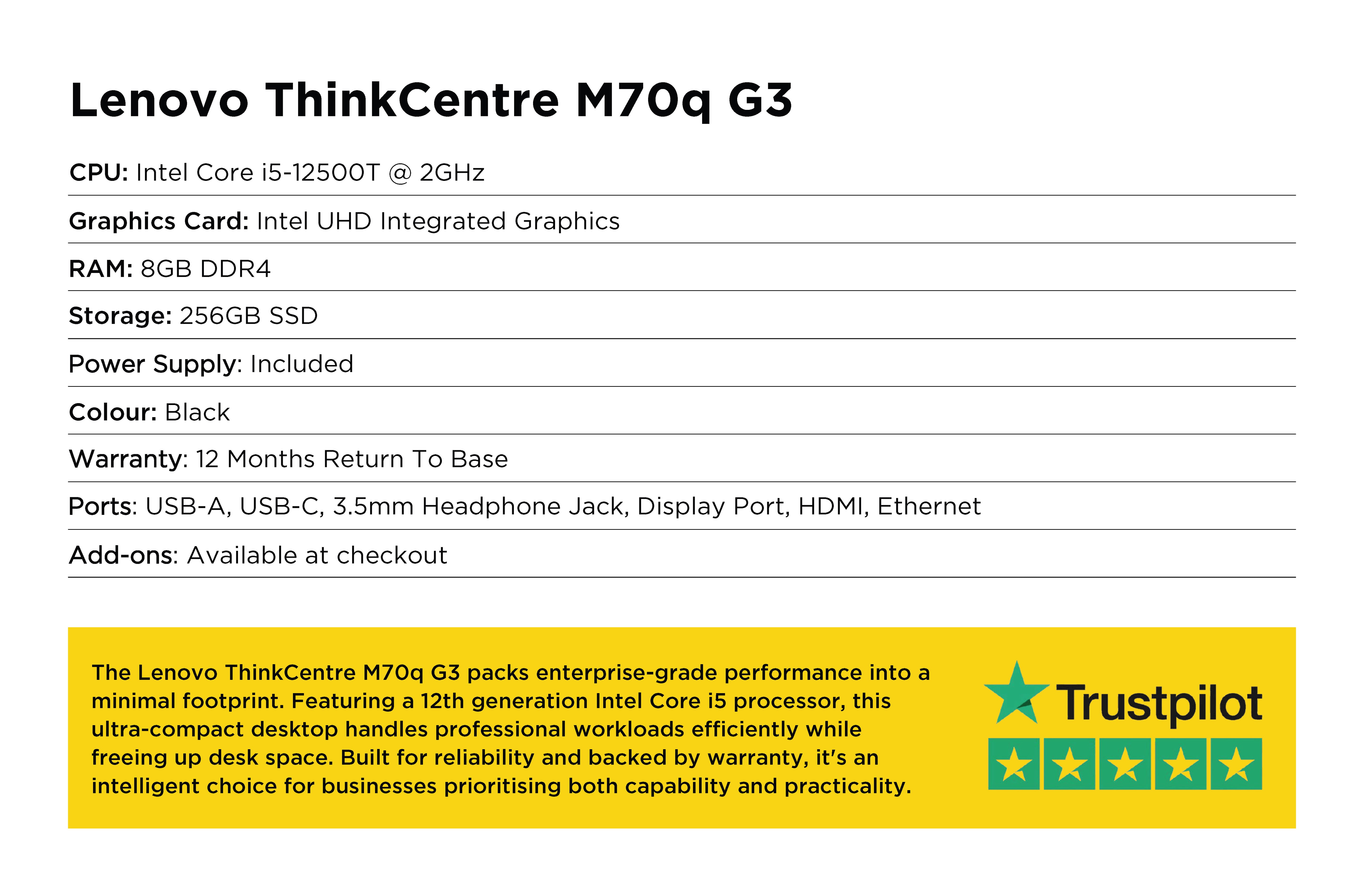 Specification card for Lenovo ThinkCentre M70q G3