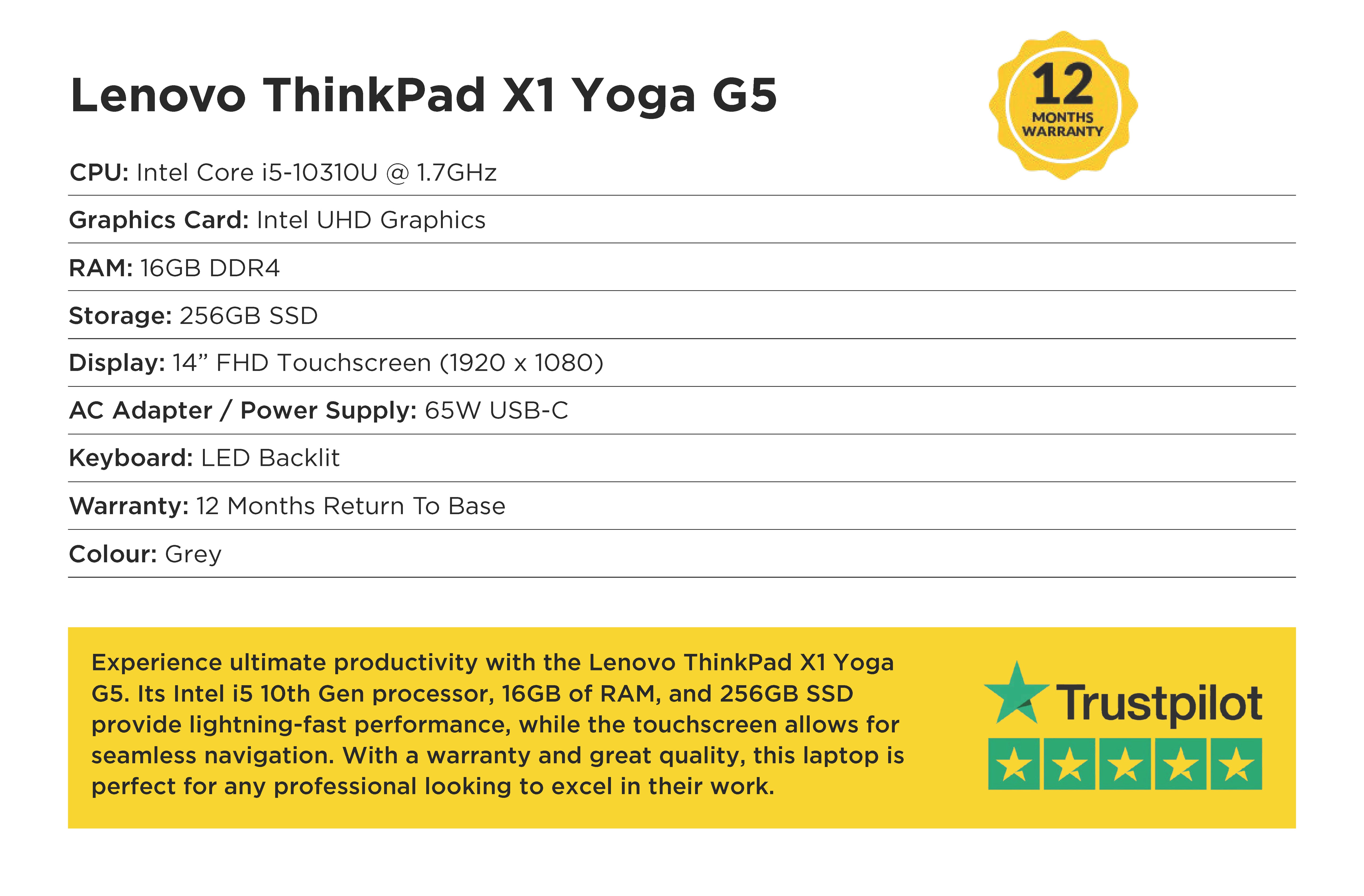 Specification card for Lenovo ThinkPad X1 Yoga G5