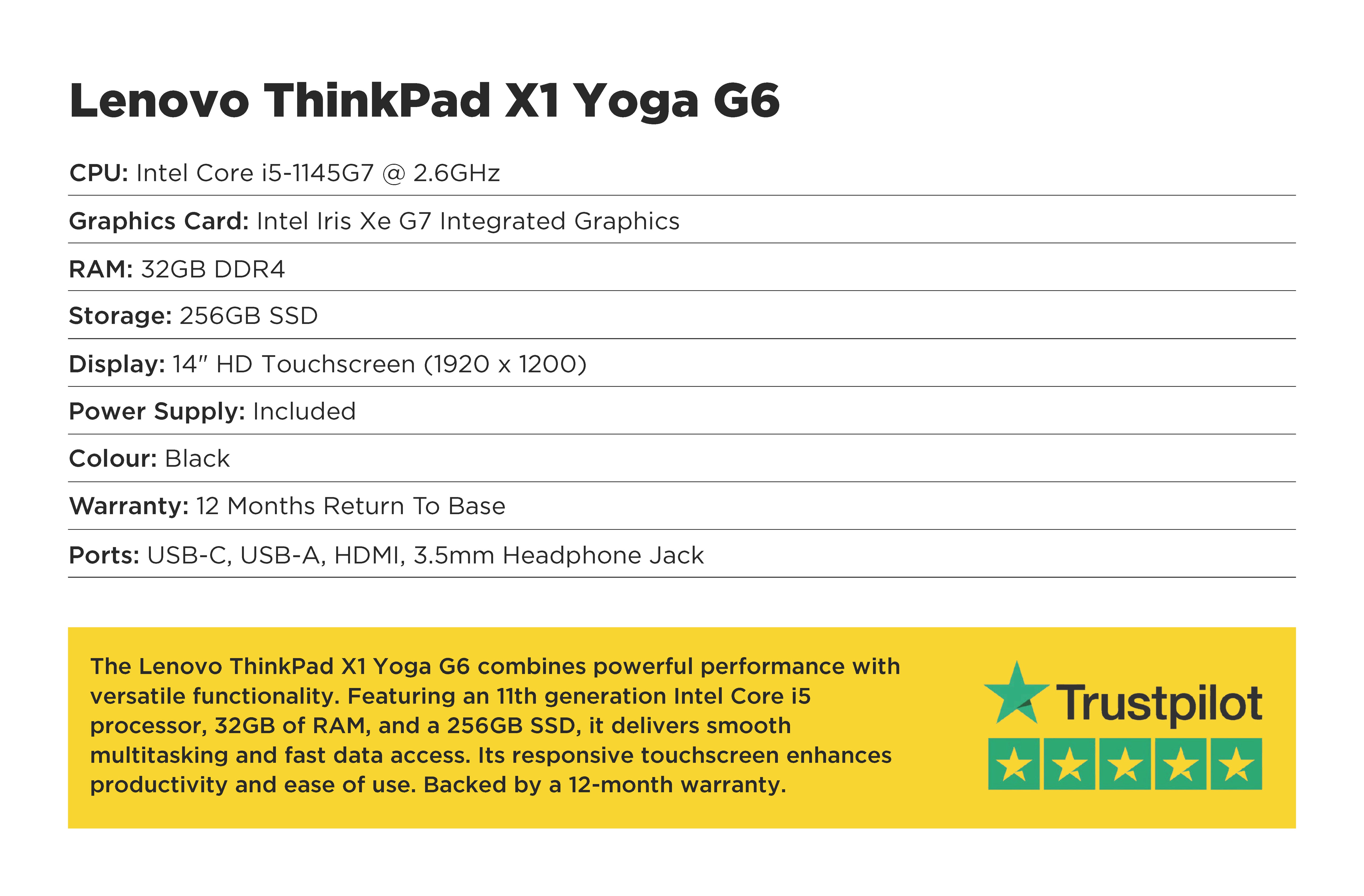 Specification card for Lenovo ThinkPad X1 Yoga G6