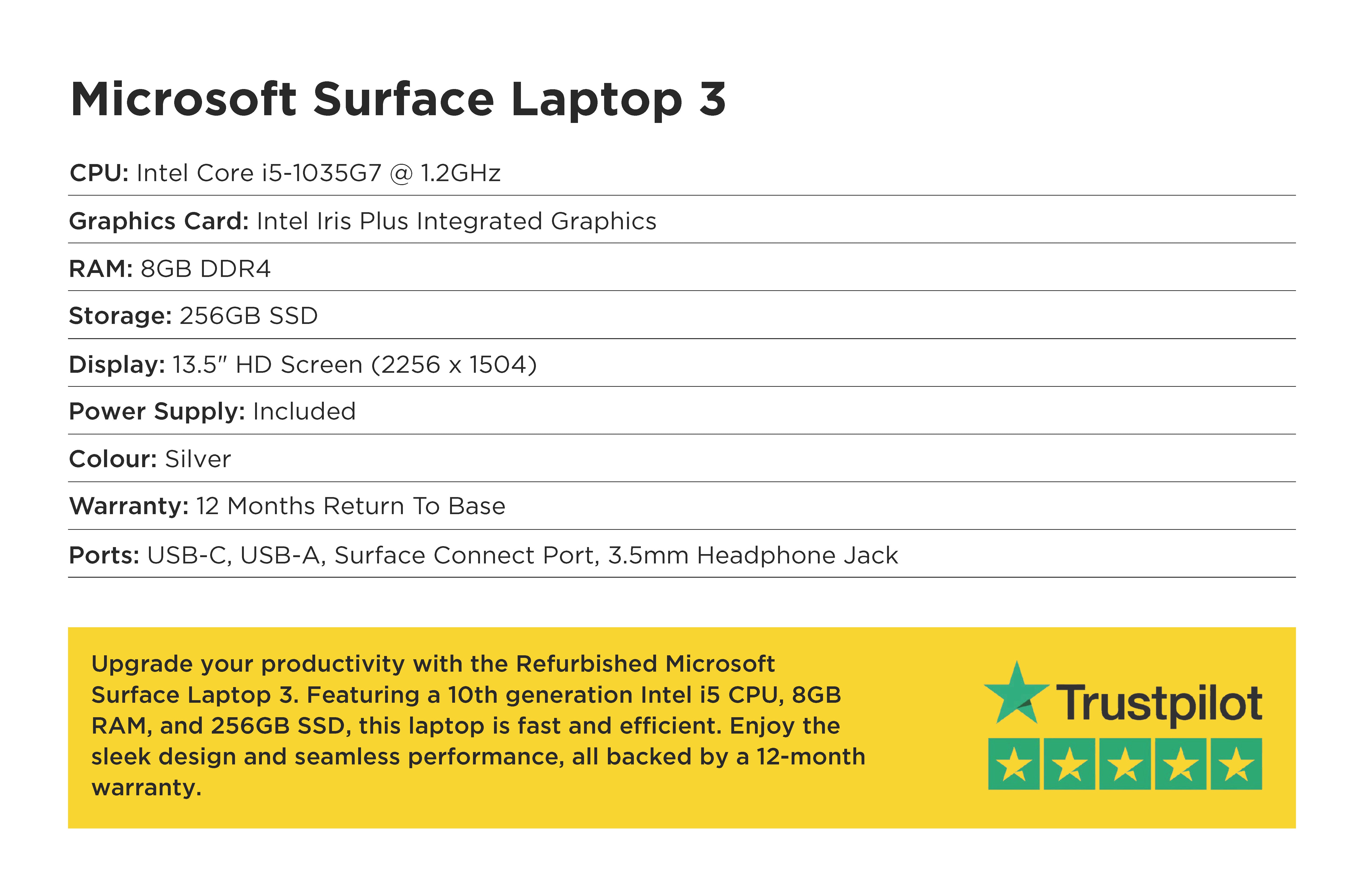 Specification card for Microsoft Surface Laptop 3